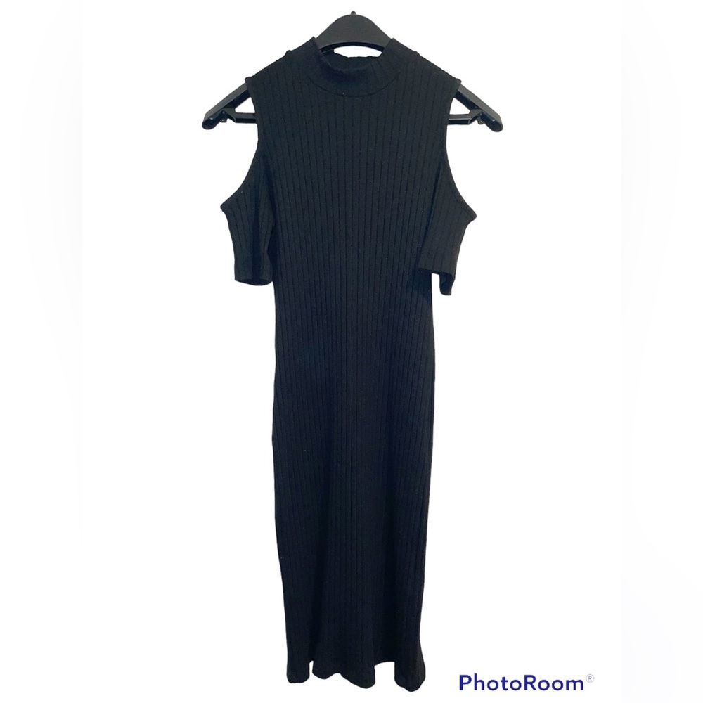 Atmosphere sweater bodycon shoulder cutout black dress